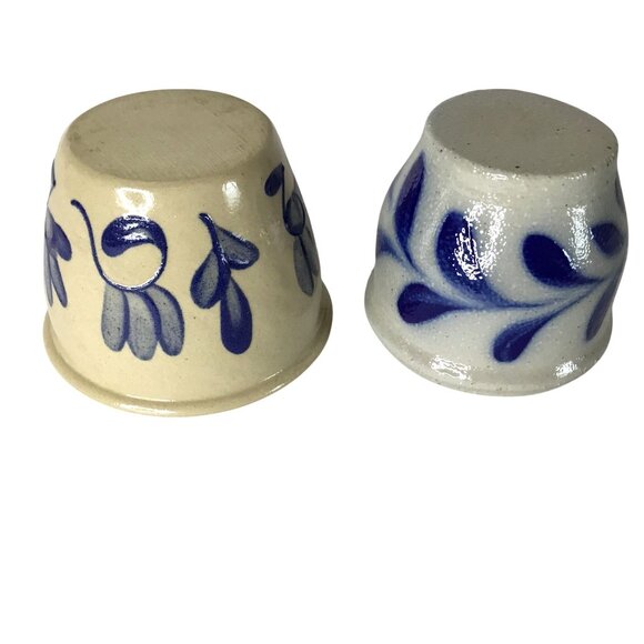 Salt Glaze Stoneware Crocks Set of 2 Hand Painted Cobalt Blue Folk Art Pottery - Picture 2 of 10